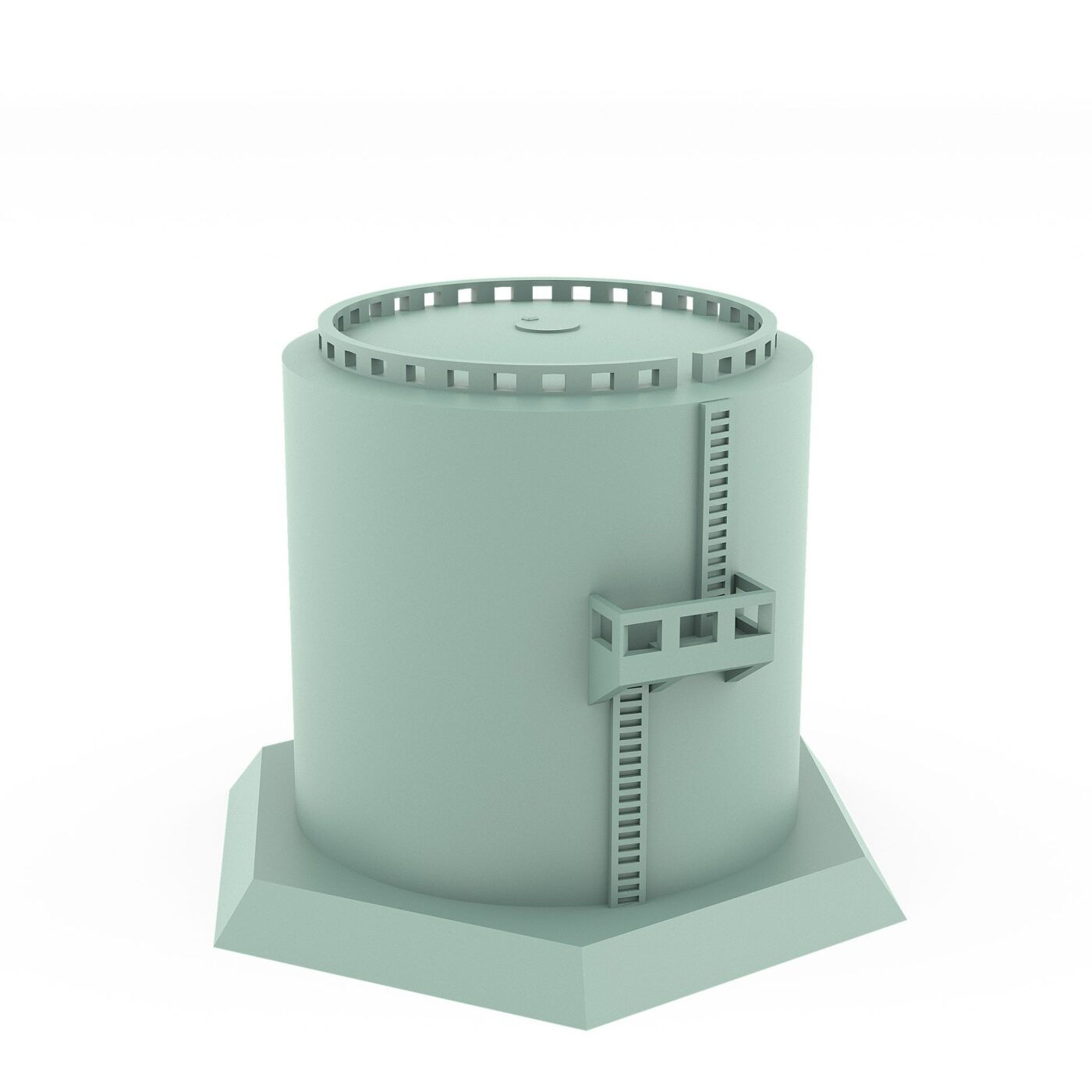 fuel depot terrain resin 3d printed industrial tank with ladder and hex base