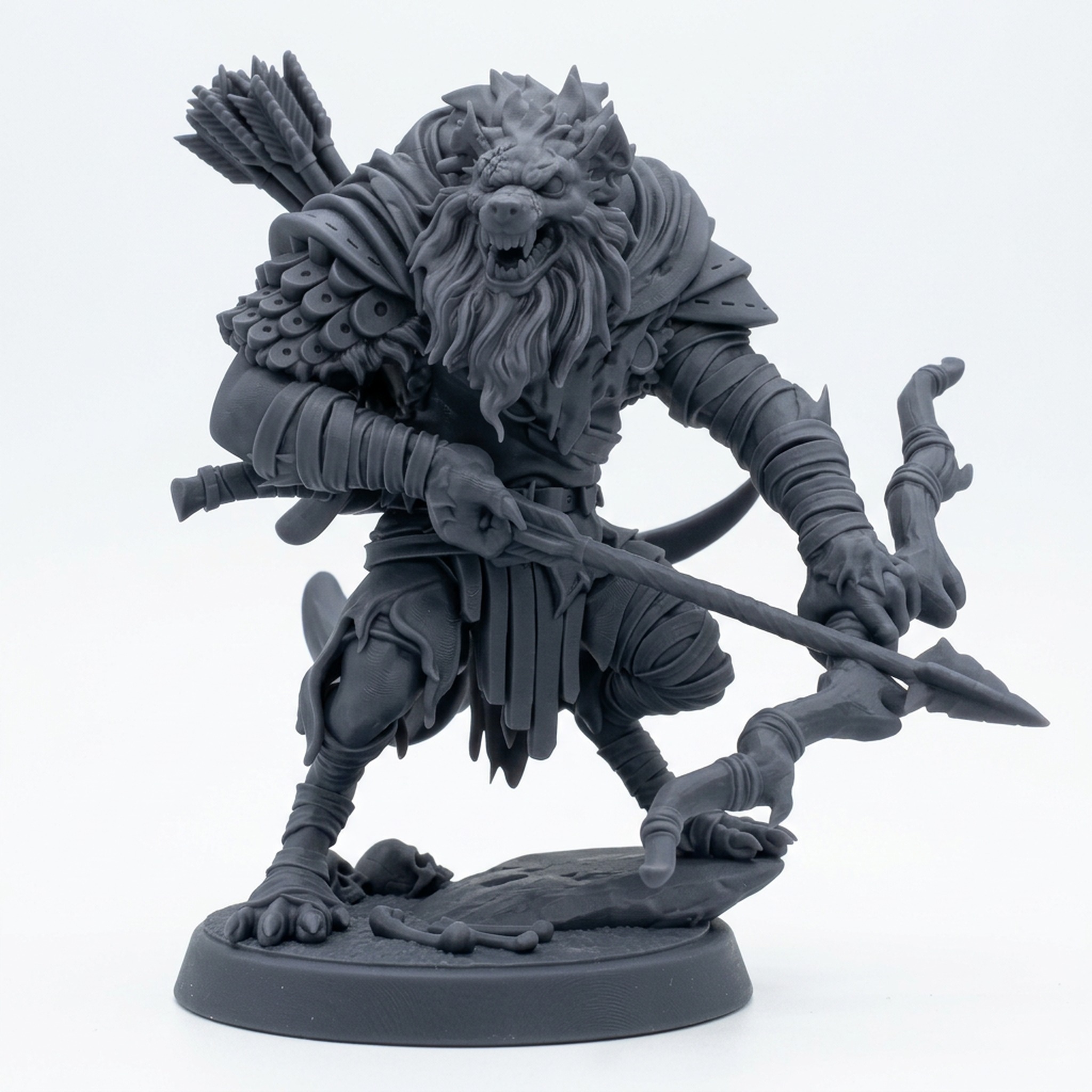 Boneyard Gnoll Packmaster - Gray Resin 3D Printed Miniature