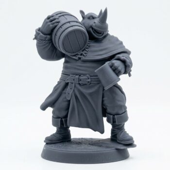 Rhinofolk Barkeep - Gray Resin 3D Printed Miniature