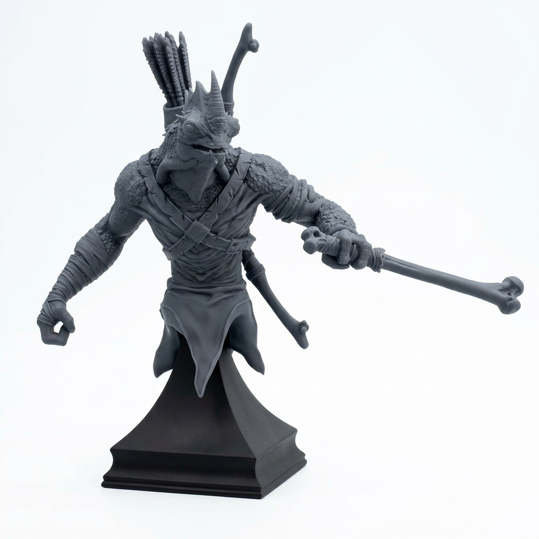 BUST Saurian Skirmisher 1 - Saurian Isles - Mammoth Factory - Gray Resin 3D Printed Miniature