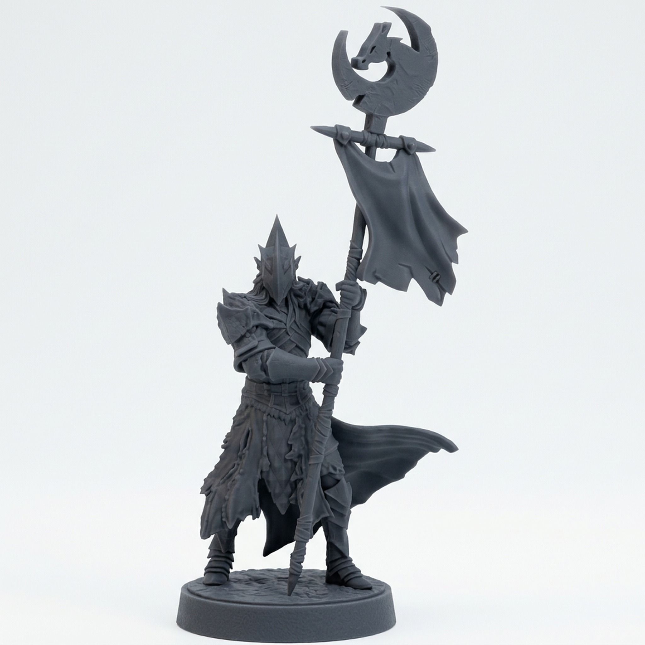 Dralfar Blademaster Bannerman - Gray Resin 3D Printed Miniature