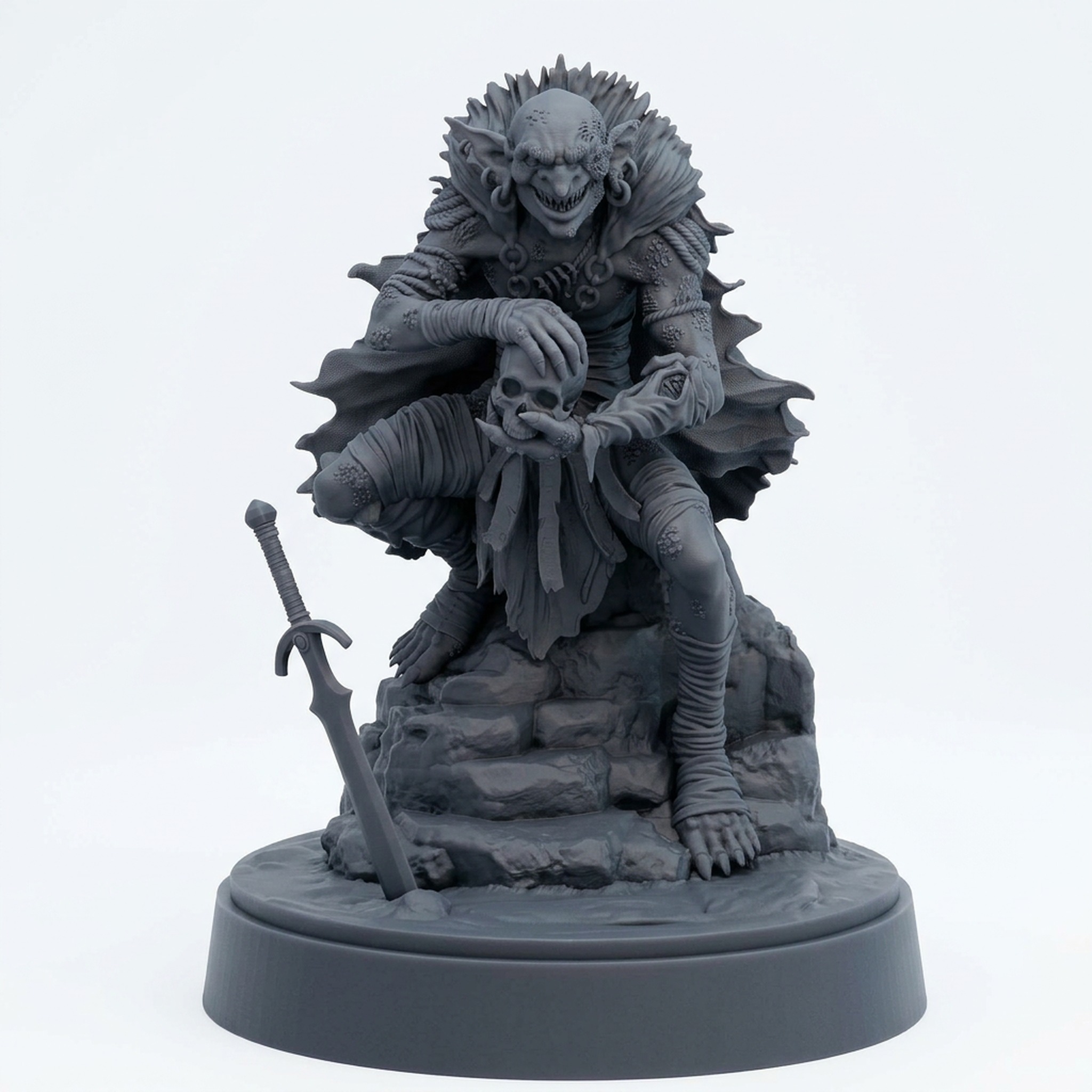 Goblin Scavenger E - Gray Resin 3D Printed Miniature