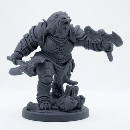 Mama Bear Knight - Gray Resin 3D Printed Miniature