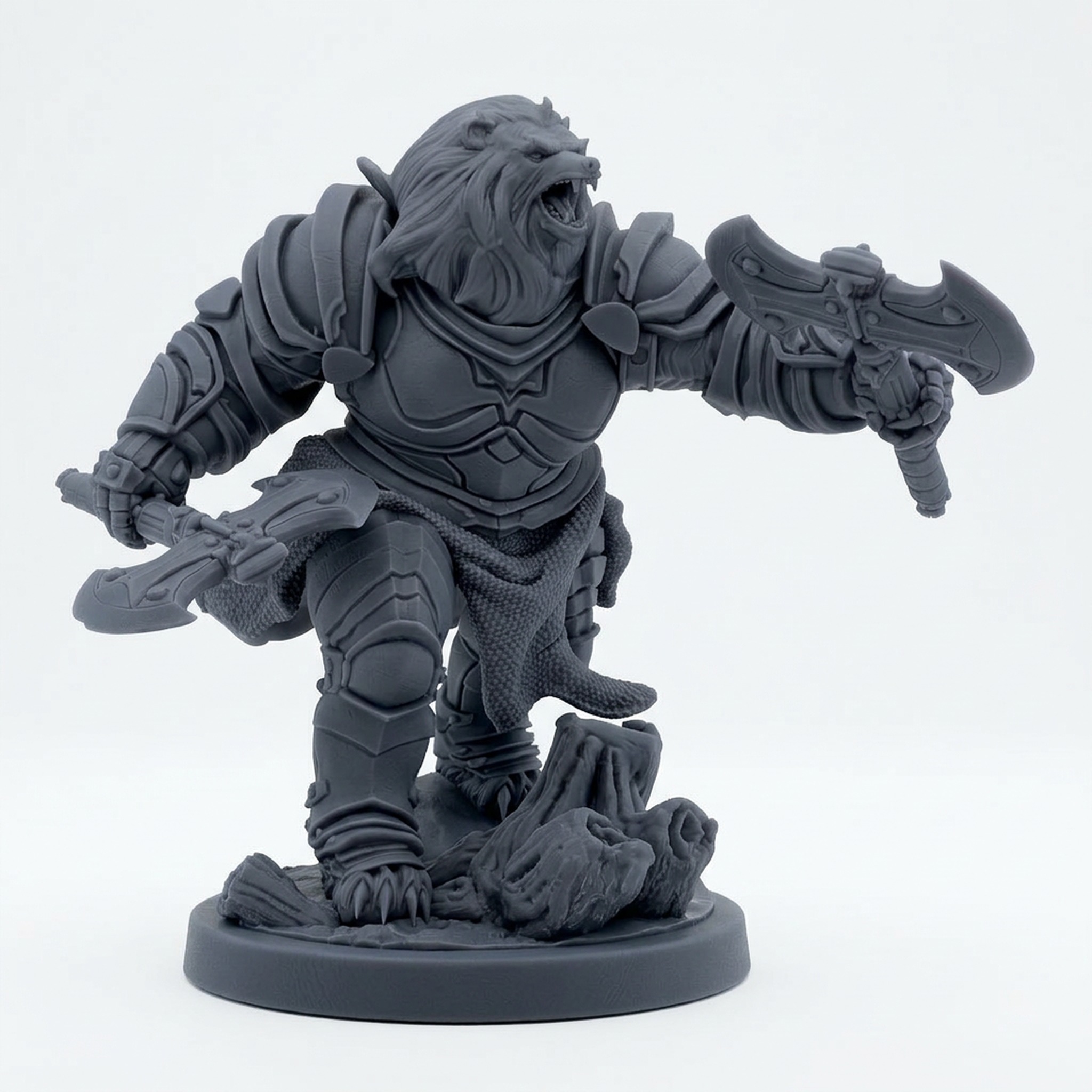 Mama Bear Knight - Gray Resin 3D Printed Miniature