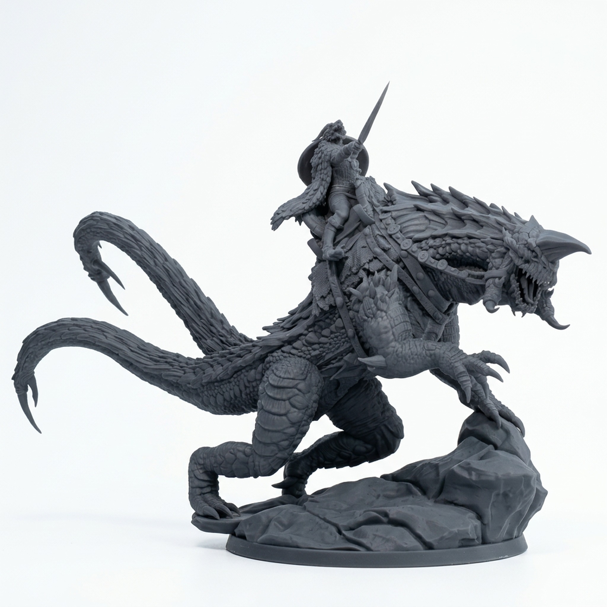 Mounted Urekari Siege Drake - Gray Resin 3D Printed Miniature