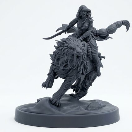 Princess Chamomile On Tiger - Gray Resin 3D Printed Miniature