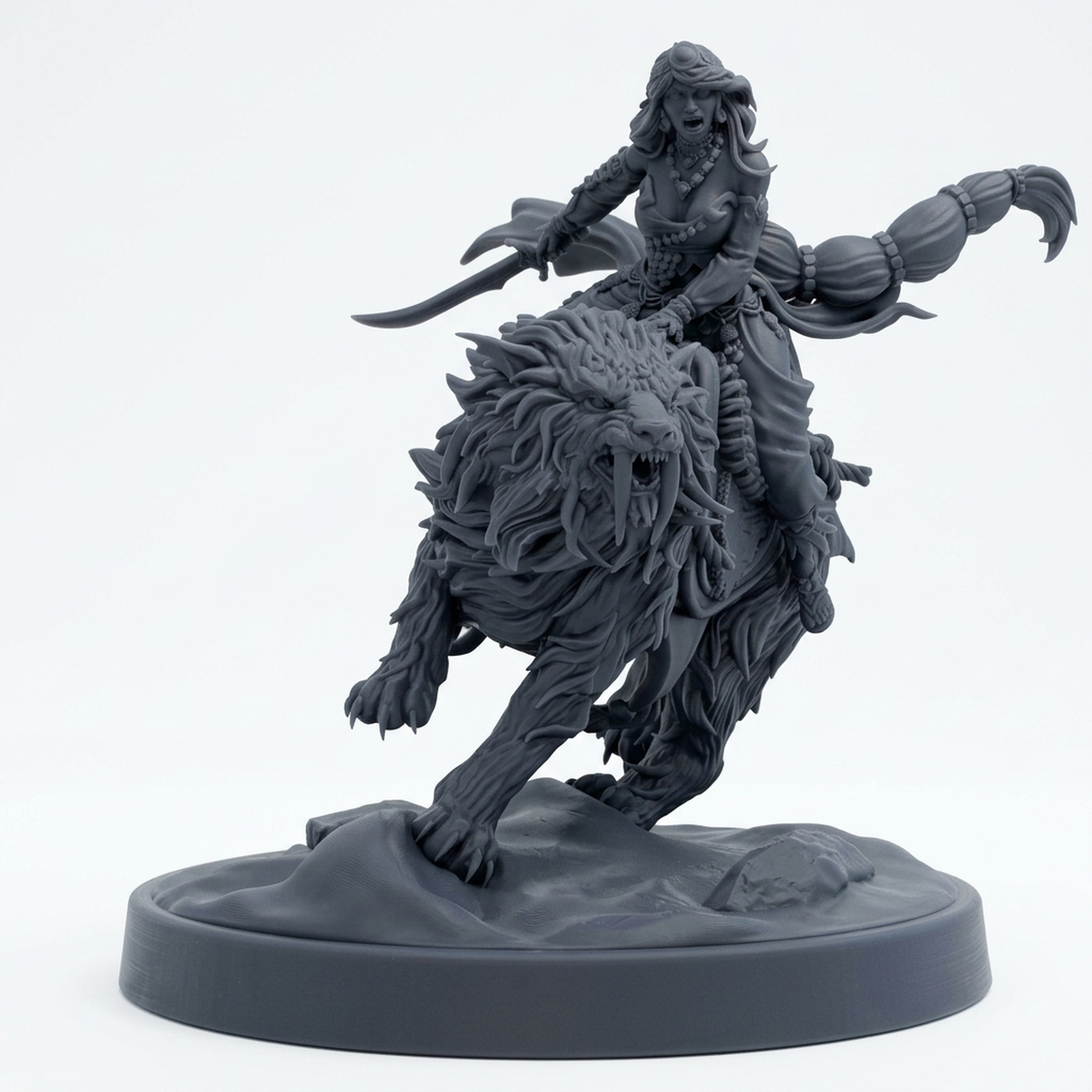 Princess Chamomile On Tiger - Gray Resin 3D Printed Miniature