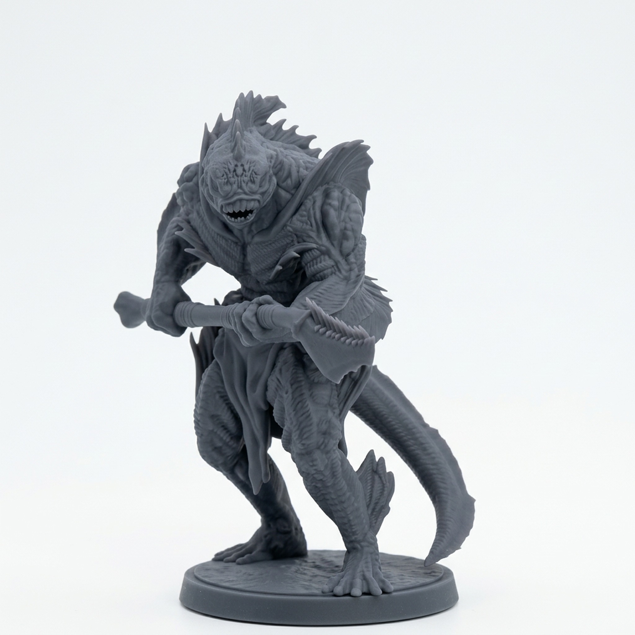 Sahuagin Warrior A - Gray Resin 3D Printed Miniature