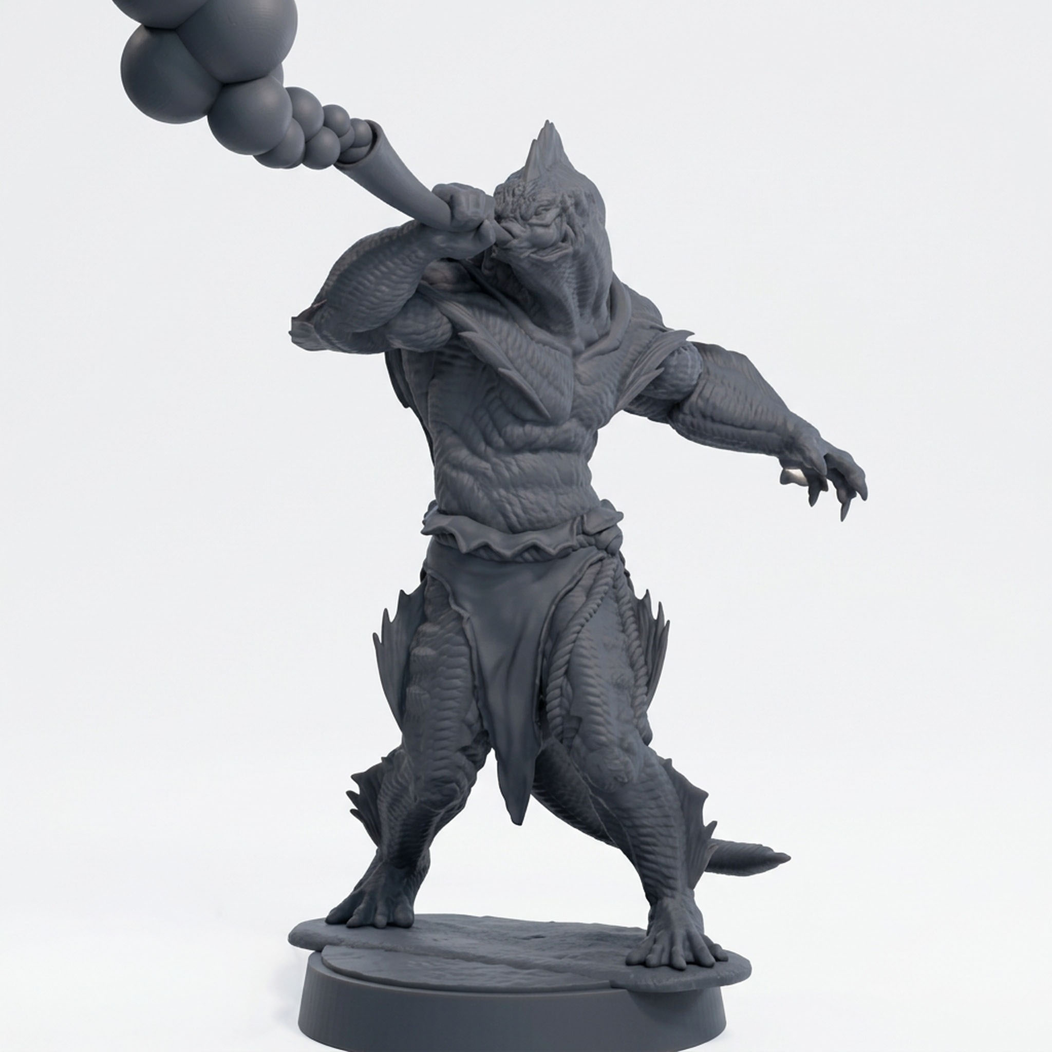 Sahuagin Warrior B - Gray Resin 3D Printed Miniature