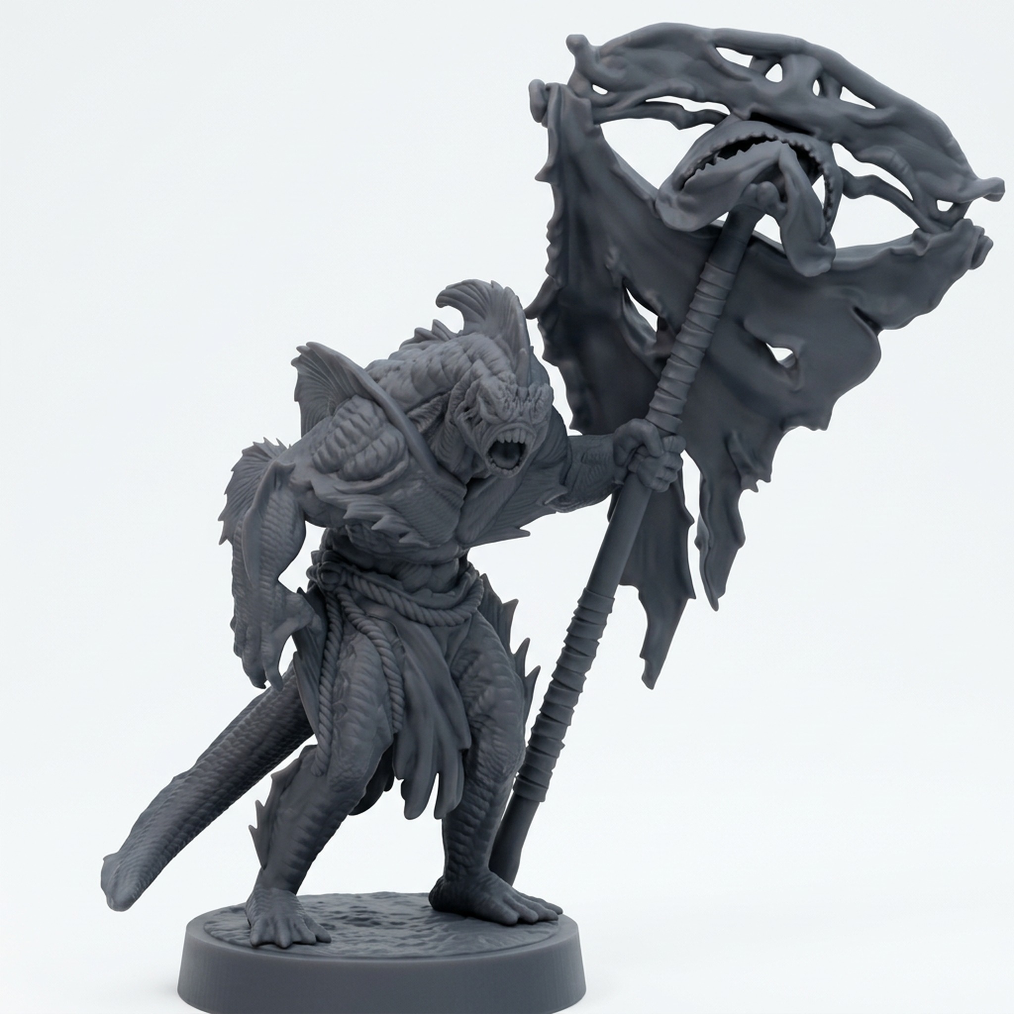 Sahuagin Warrior D - Gray Resin 3D Printed Miniature
