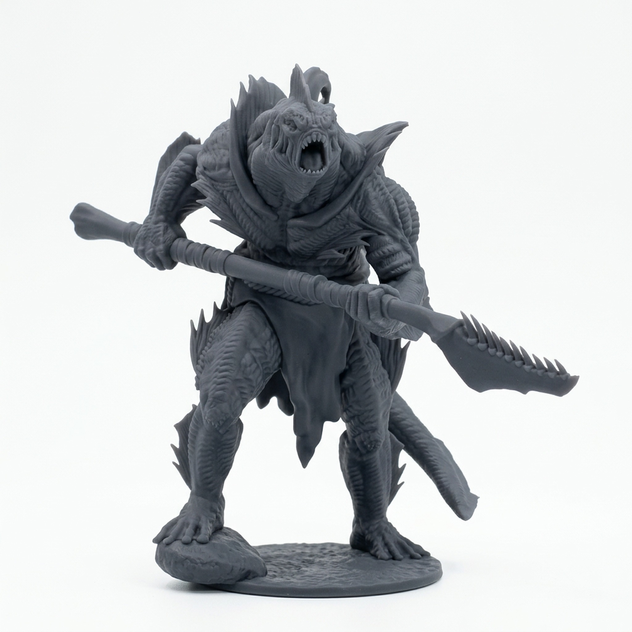 Sahuagin Warrior F - Gray Resin 3D Printed Miniature