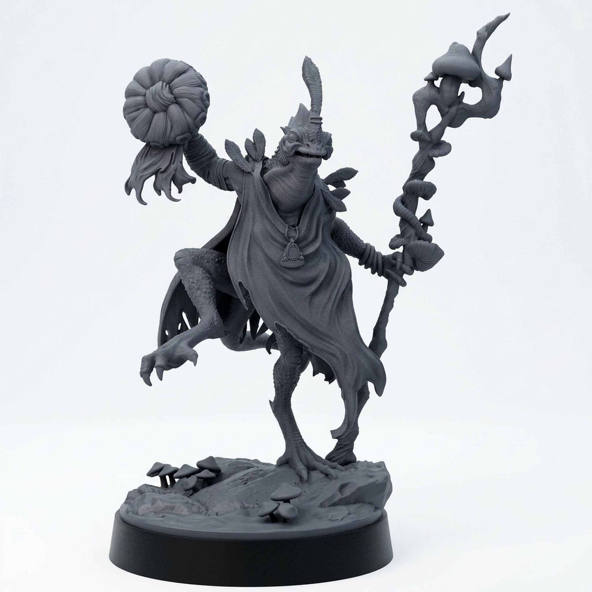 Saurian Shaman - Mammoth Factory - Saurian Isles - Gray Resin 3D Printed Miniature