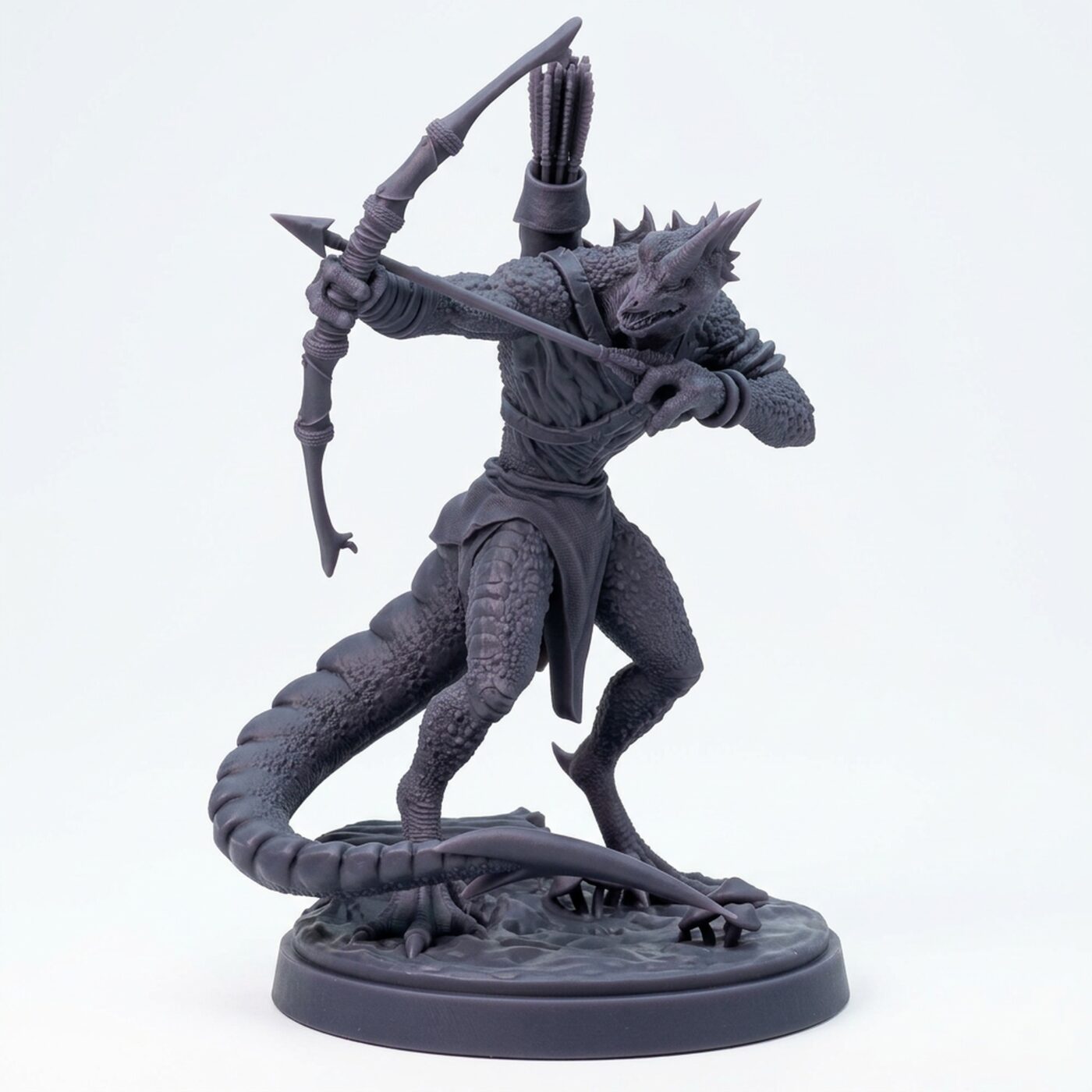 Saurian Skirmisher 4 - Lizardfolk Archer Miniature - Gray Resin 3D Printed Miniature
