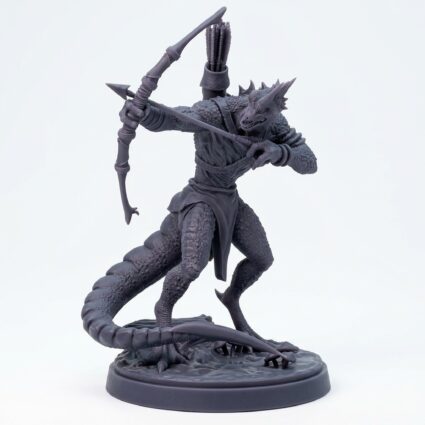 Saurian Skirmisher 4 - Lizardfolk Archer Miniature - Gray Resin 3D Printed Miniature