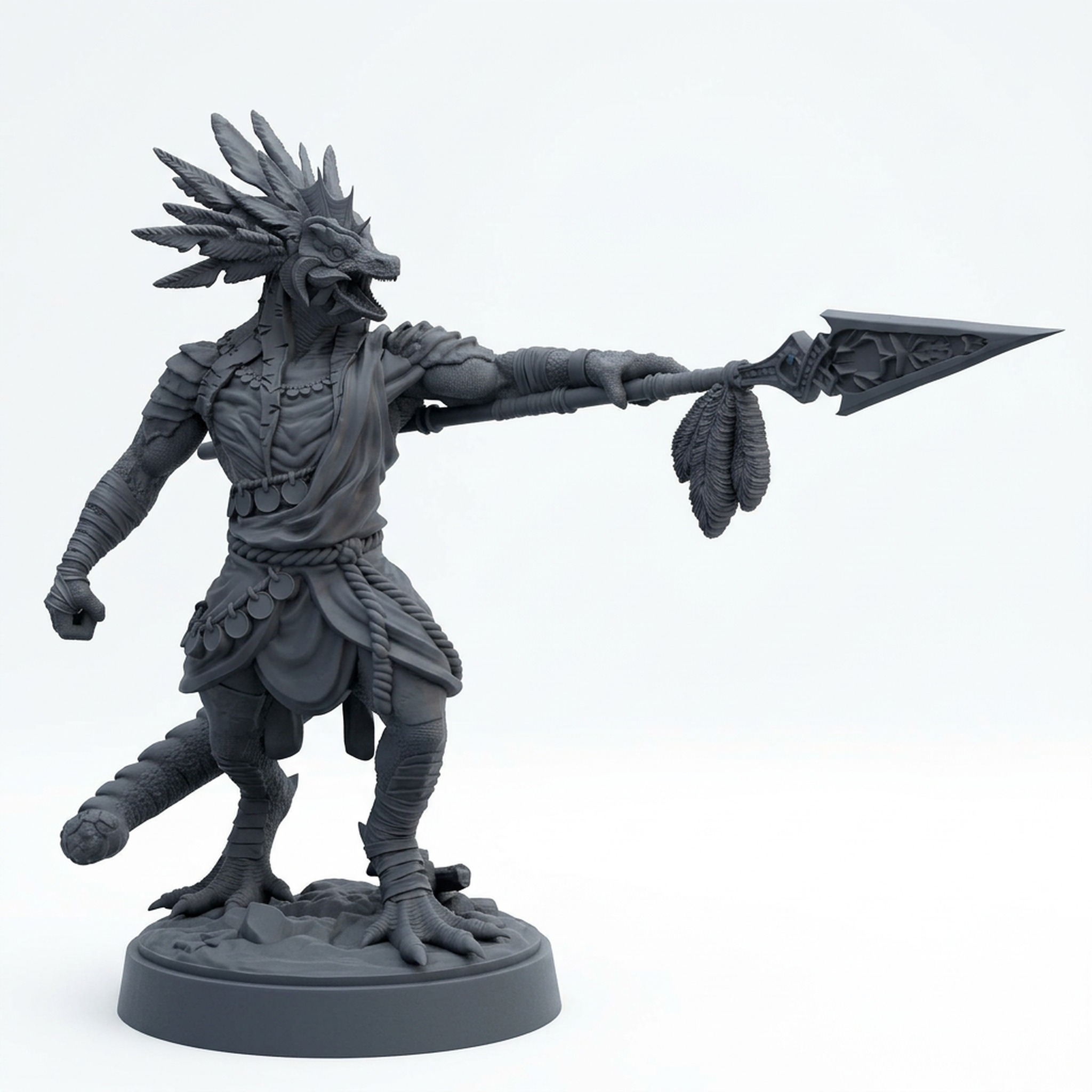 Saurian Warchief Miniature - Saurian Isles - Mammoth Factory - Gray Resin 3D Printed Miniature