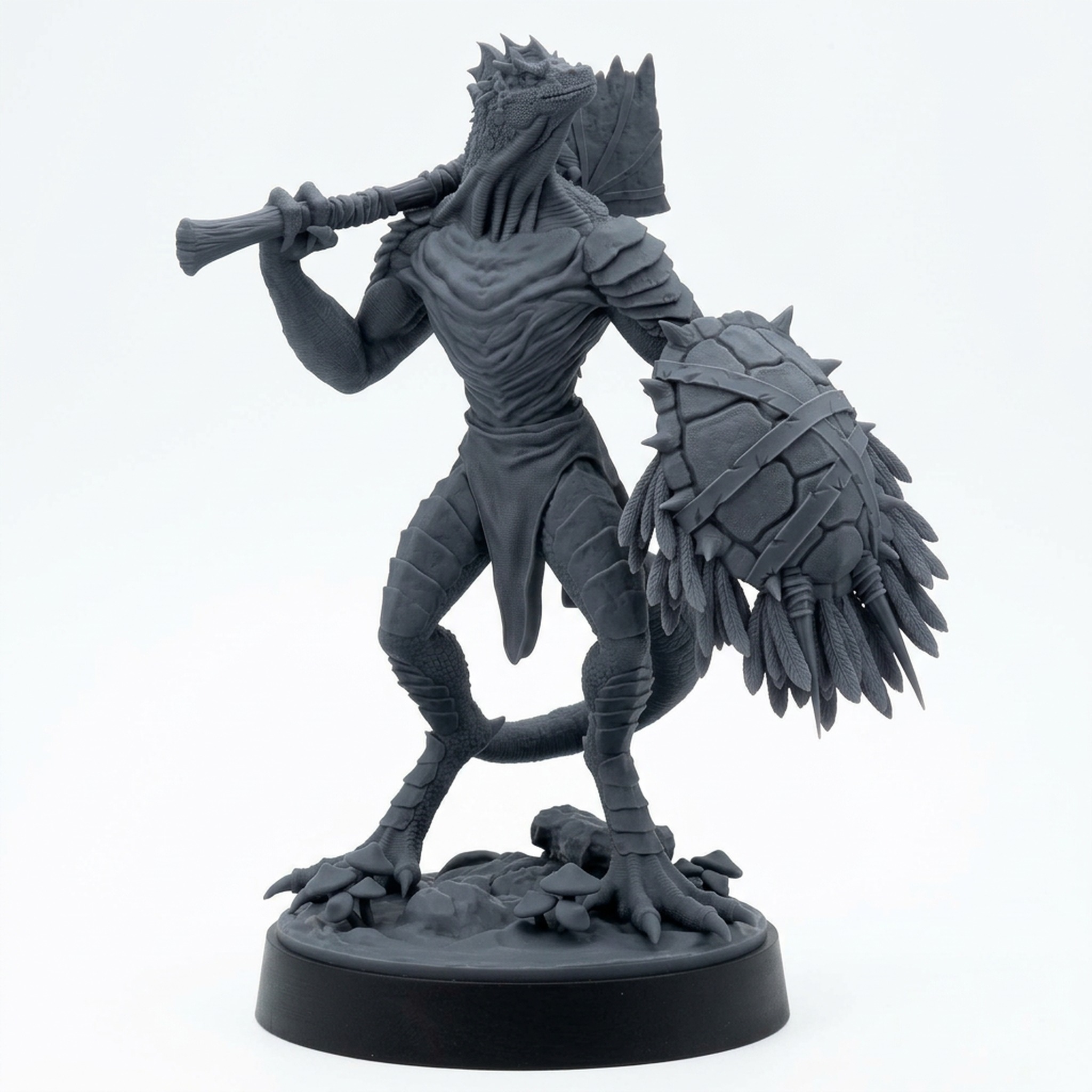 Saurian Warrior 1 – Saurian Isles by Mammoth Factory - Gray Resin 3D Printed Miniature