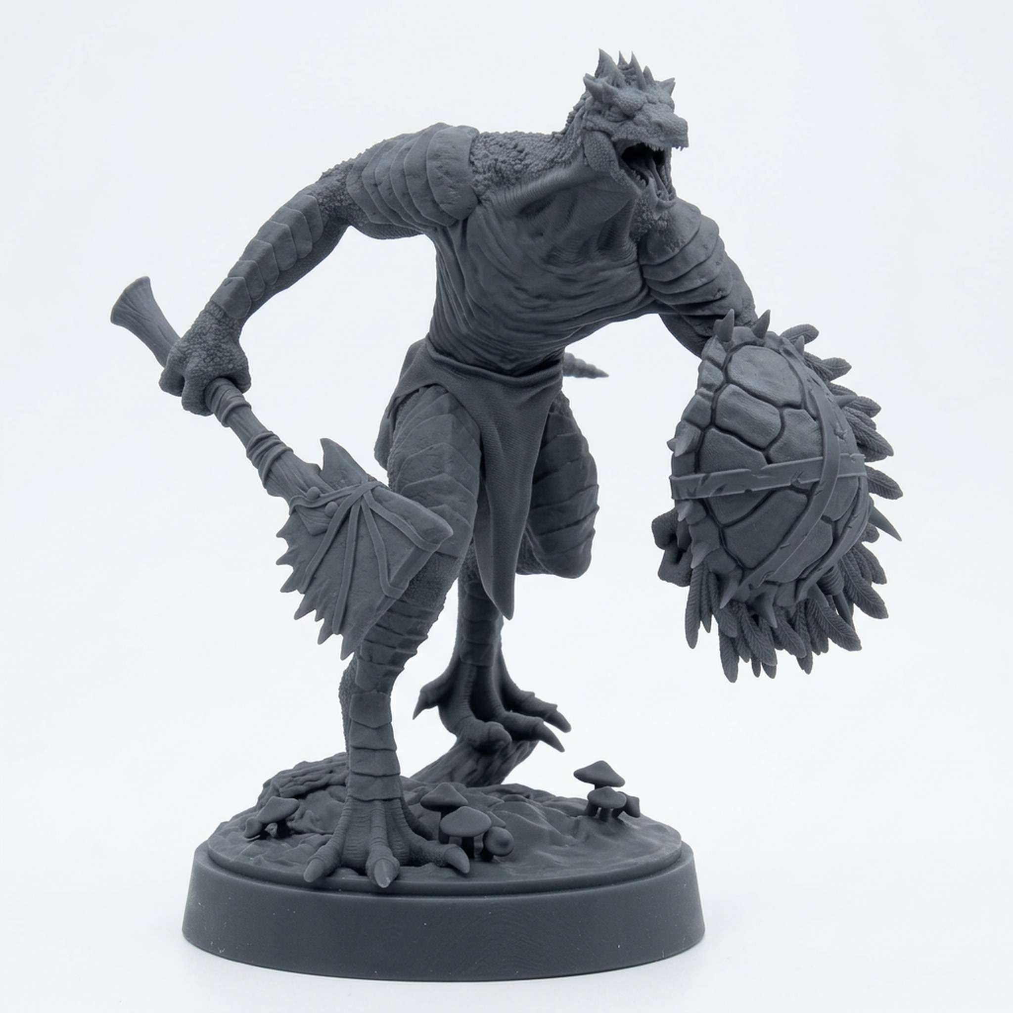 Saurian Warrior 2 - Saurian Isles - Mammoth Factory - Gray Resin 3D Printed Miniature