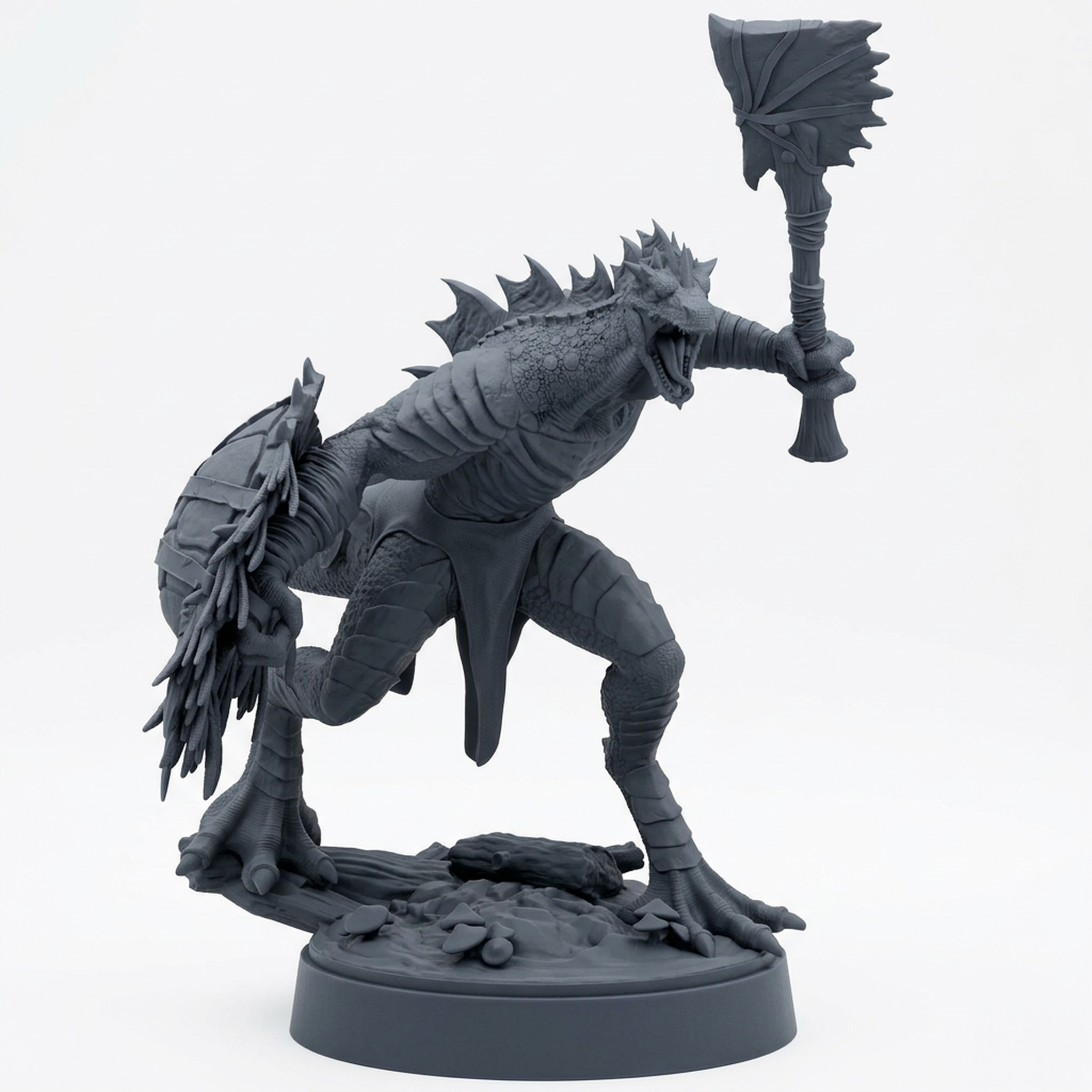 Saurian Warrior 3 Lizardfolk Miniature - Gray Resin 3D Printed Miniature