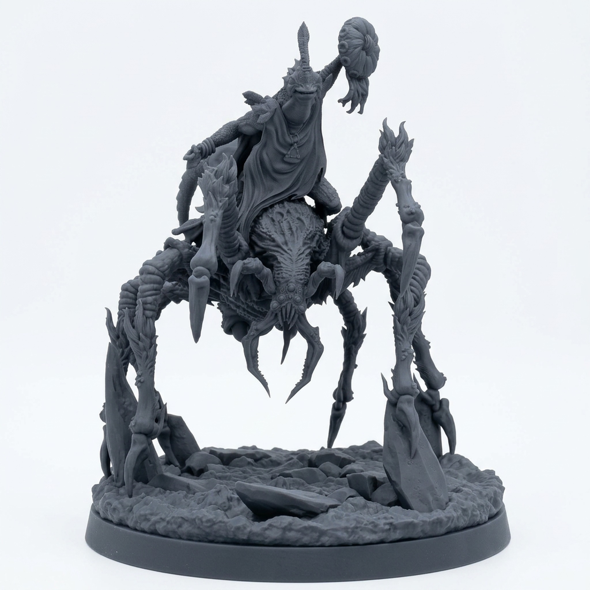 Spider Rider Shaman - Saurian Isles - Mammoth Factory - Gray Resin 3D Printed Miniature