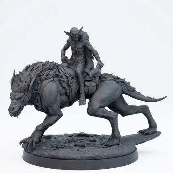 Worg Rider A - Gray Resin 3D Printed Miniature