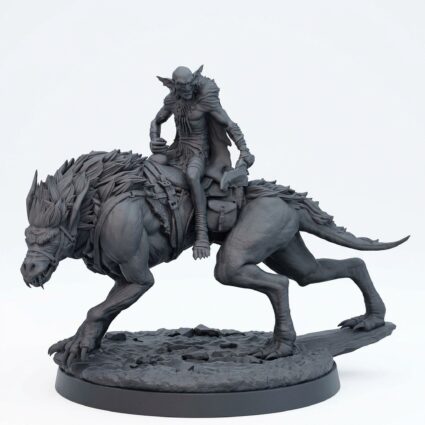 Worg Rider A - Gray Resin 3D Printed Miniature