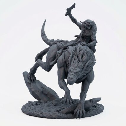 Worg Rider B - Gray Resin 3D Printed Miniature