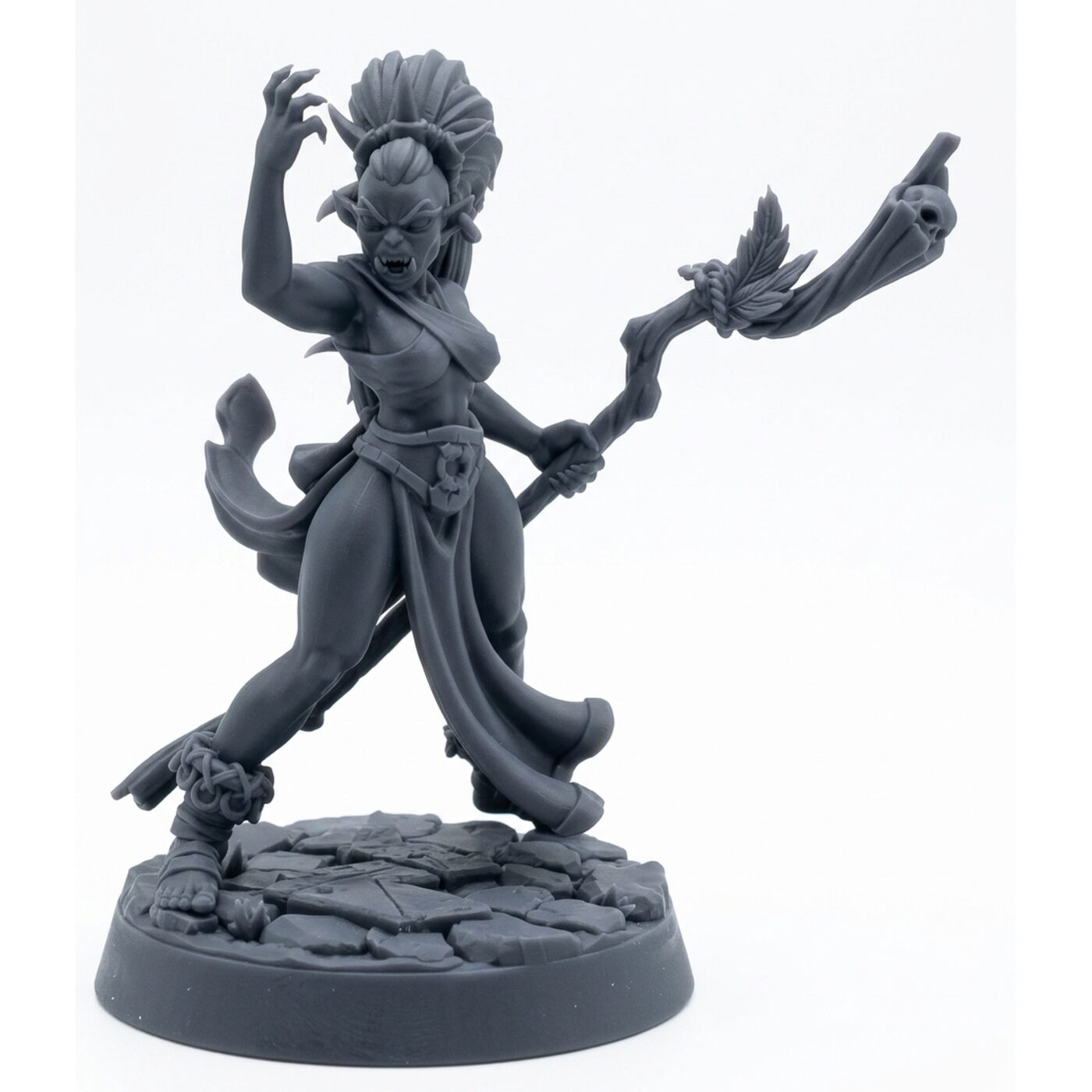Blood Shaman Female A - Gray Resin 3D Printed Miniature