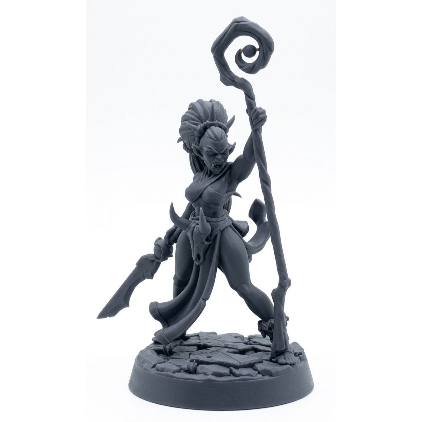 Blood Shaman Female B - Gray Resin 3D Printed Miniature