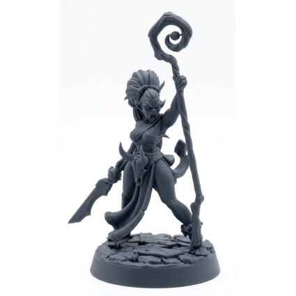 Blood Shaman Female B - Gray Resin 3D Printed Miniature