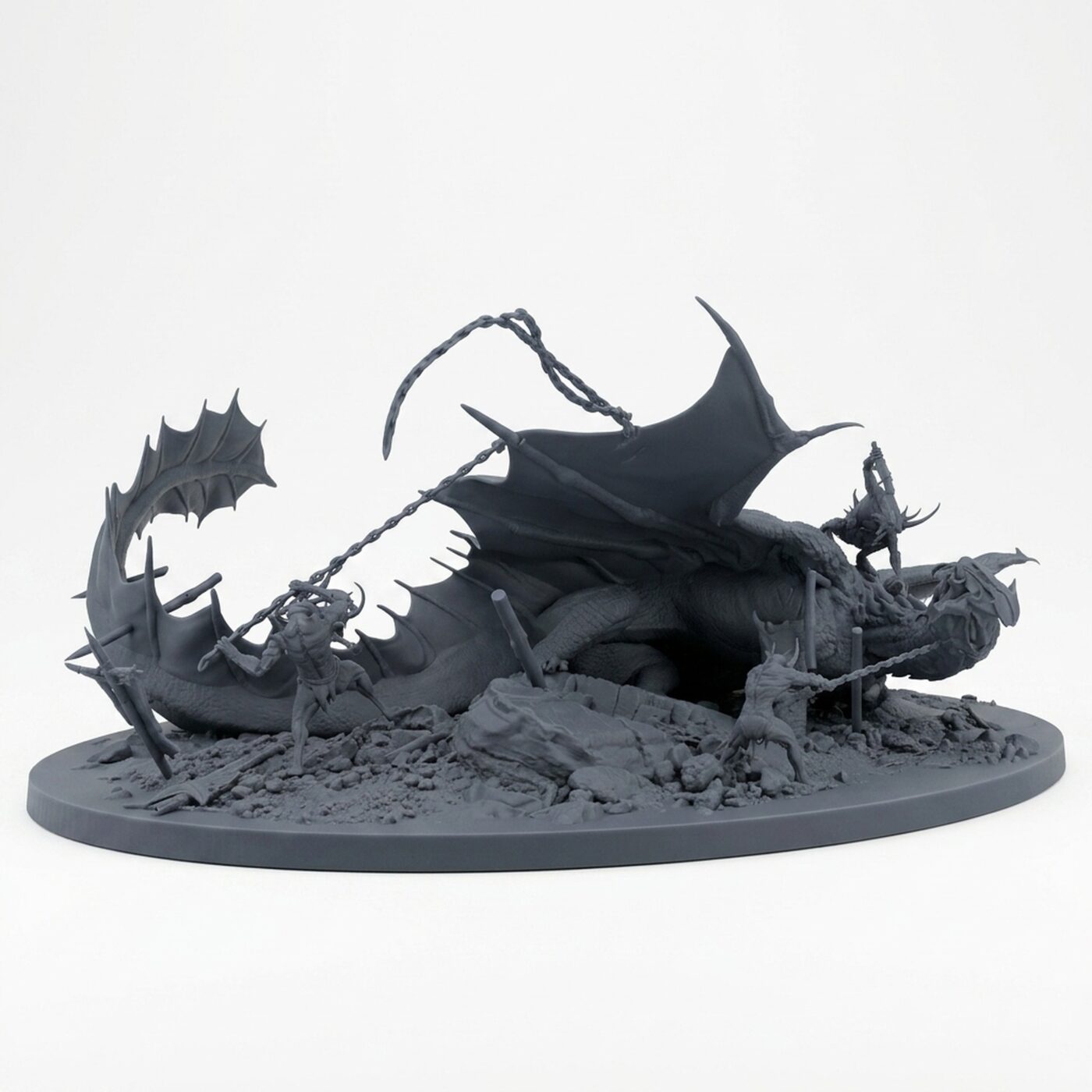 Brass Dragon Battle - Gray Resin 3D Printed Miniature