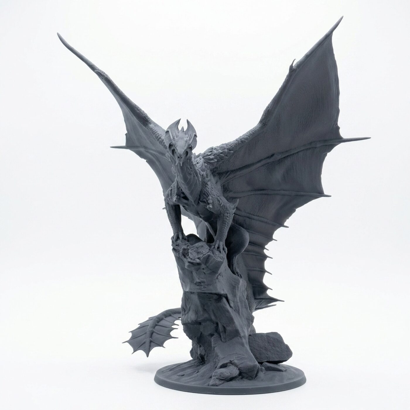 Brass Dragon Stand Open - Gray Resin 3D Printed Miniature
