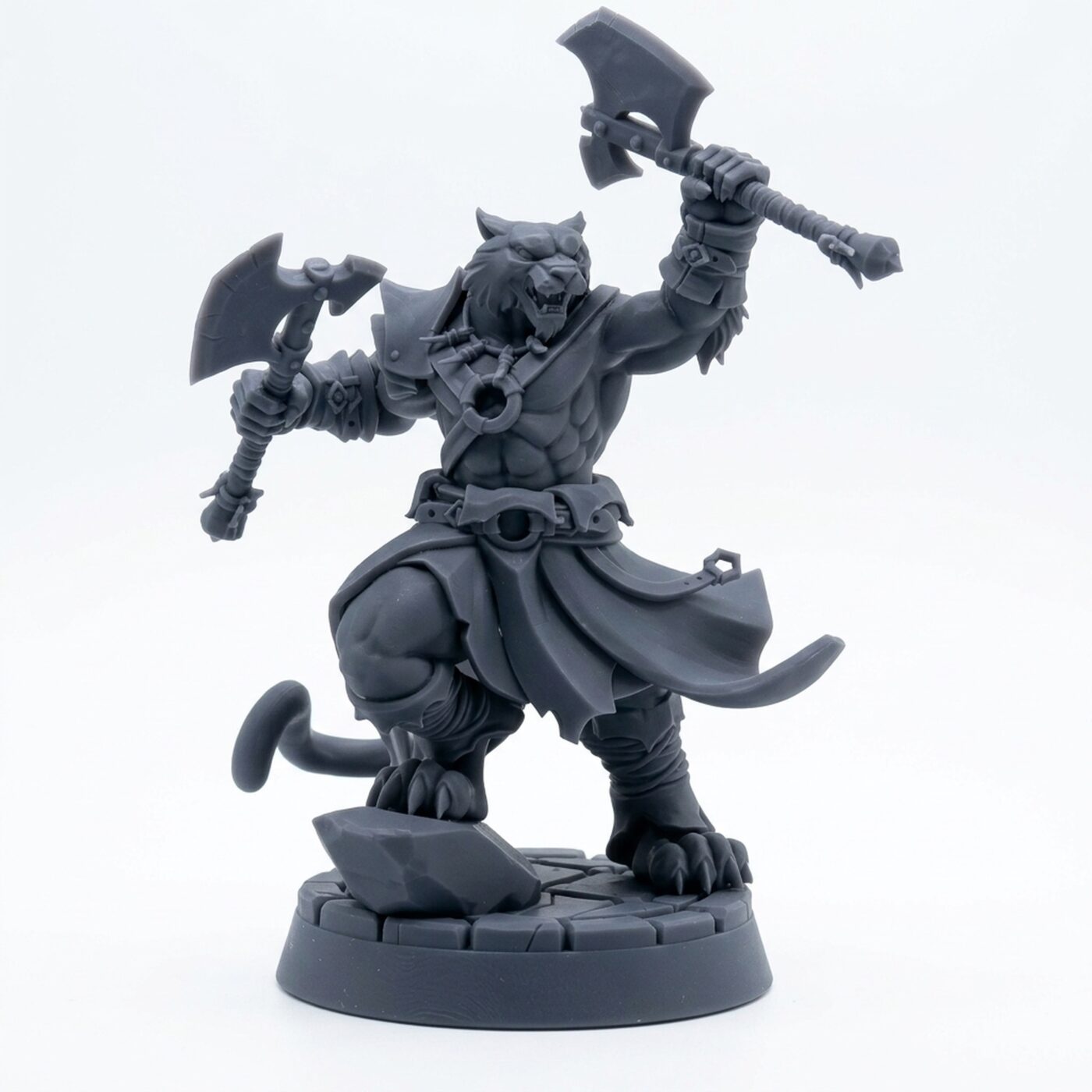 Catfolk Barbarian A - Gray Resin 3D Printed Miniature