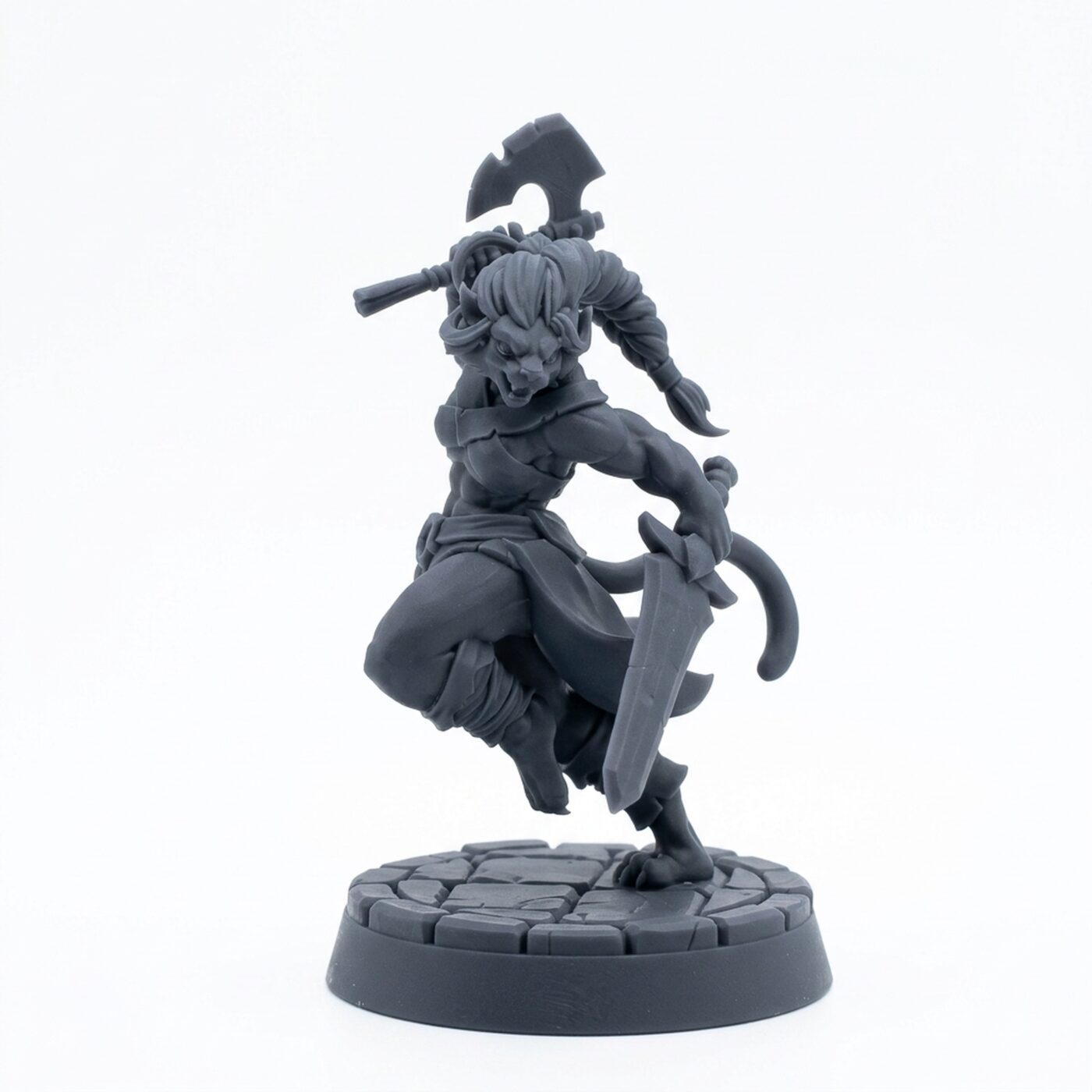 Catfolk Barbarian B - Gray Resin 3D Printed Miniature