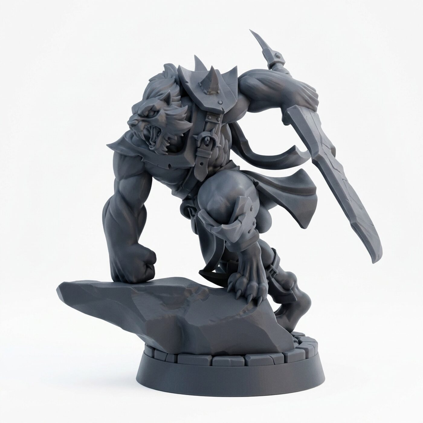 Catfolk Barbarian C - Gray Resin 3D Printed Miniature