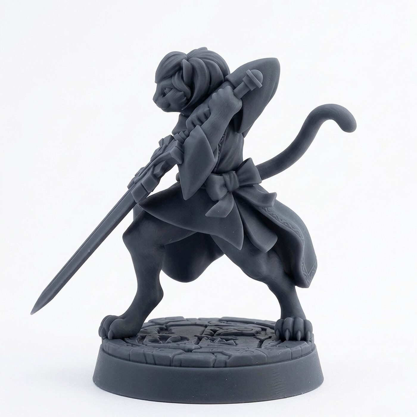 Catfolk Cleric B - Gray Resin 3D Printed Miniature