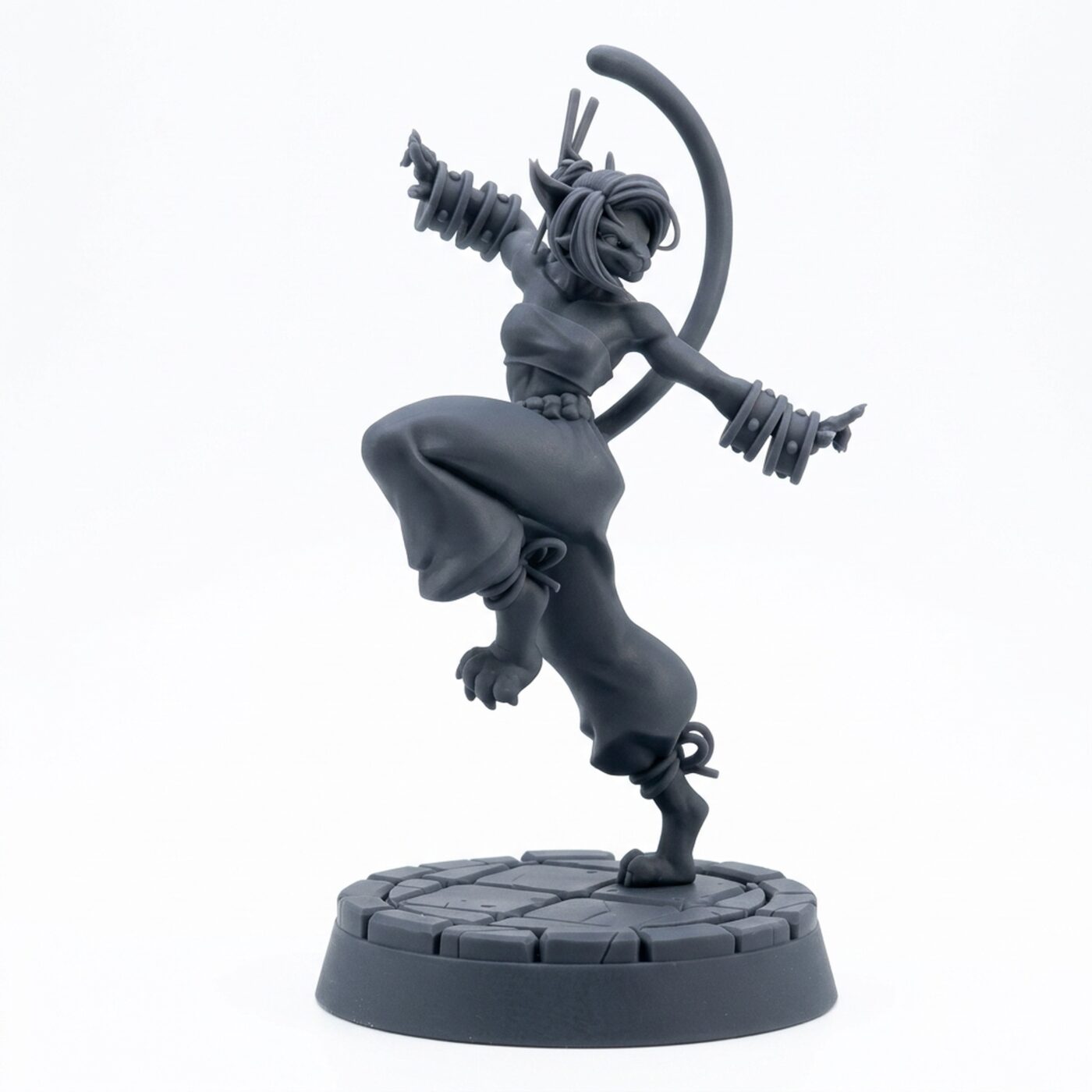 Catfolk Monk B - Gray Resin 3D Printed Miniature