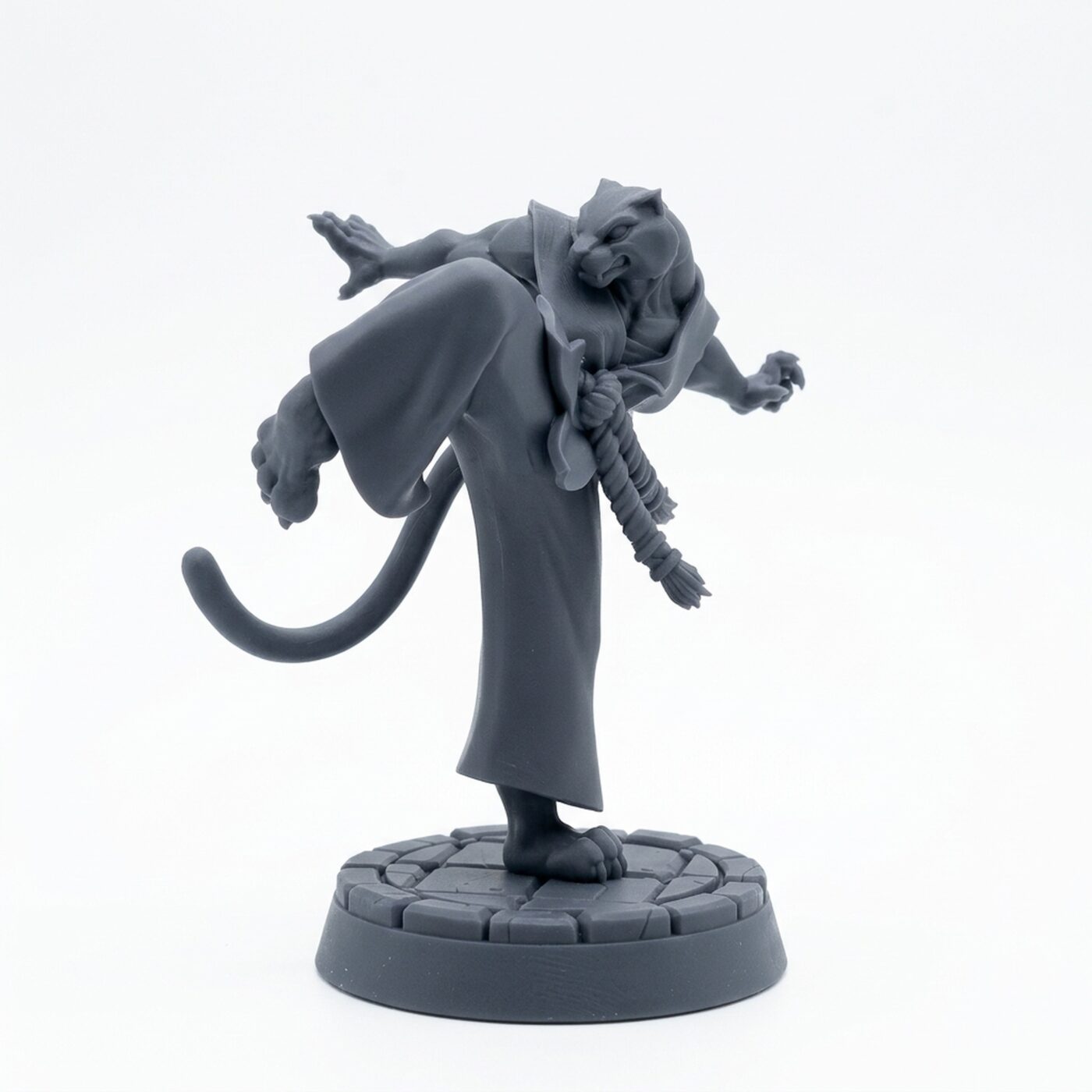 Catfolk Monk C - Gray Resin 3D Printed Miniature
