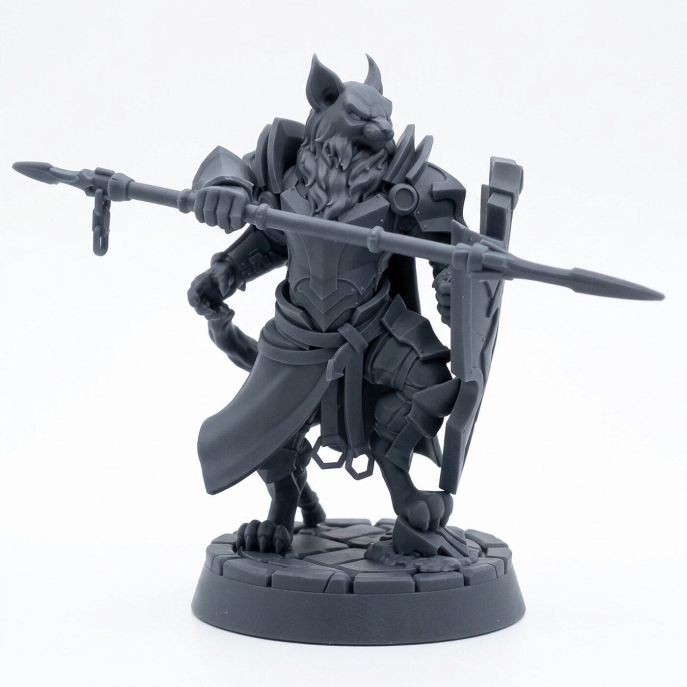 Catfolk Paladin B - Gray Resin 3D Printed Miniature