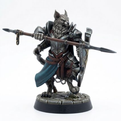 Catfolk Paladin B - Painted 3D Printed Miniature