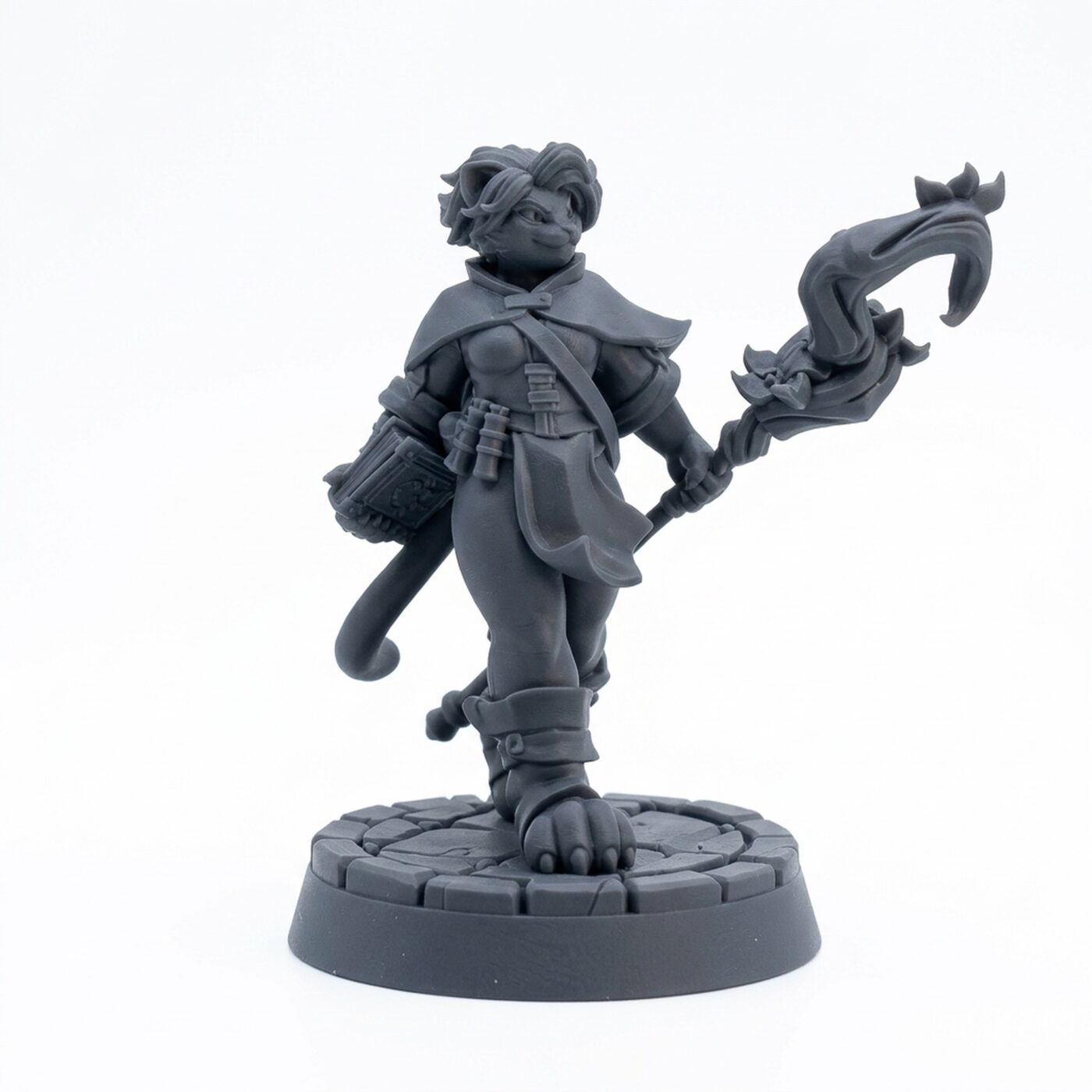 Catfolk Wizard A - Gray Resin 3D Printed Miniature