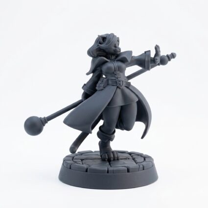 Catfolk Wizard B - Gray Resin 3D Printed Miniature