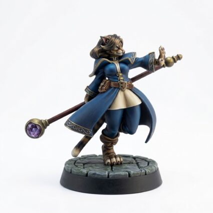 Catfolk Wizard B - Painted 3D Printed Miniature