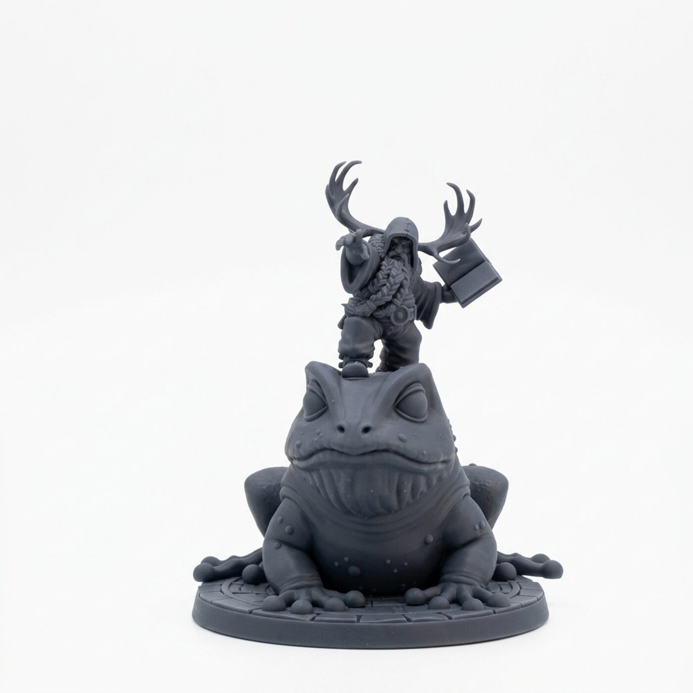 Druid Toad Rider - Gray Resin 3D Printed Miniature