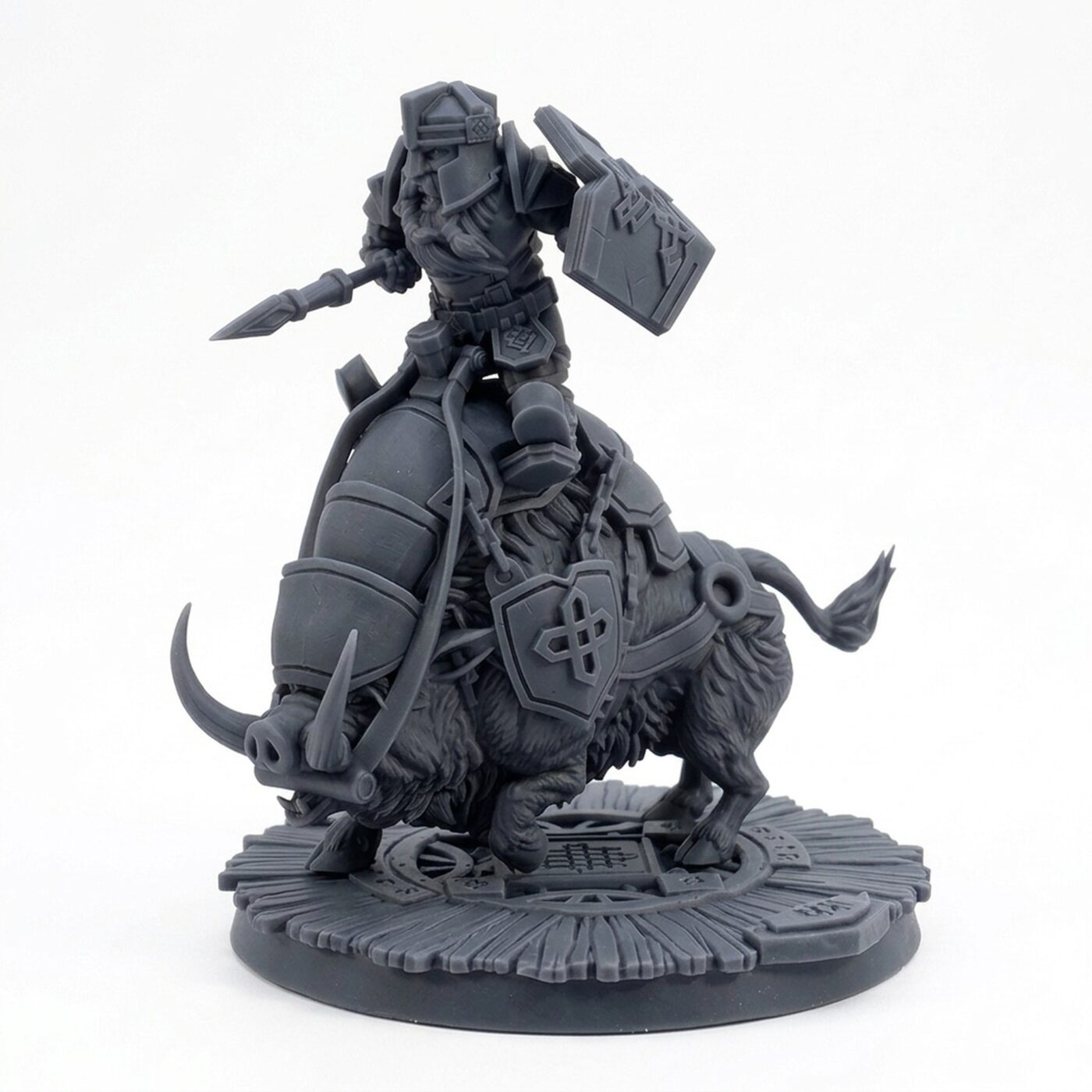 Dwarven Rider With Spear And Shield Inosh - Gray Resin 3D Printed Miniature