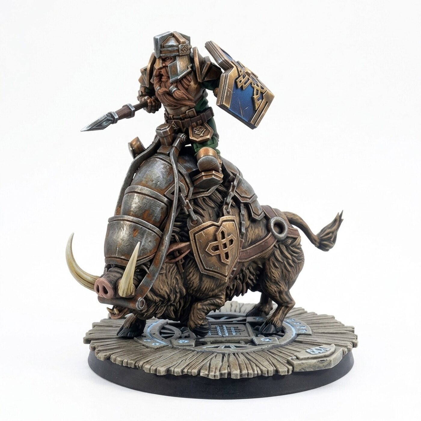 Dwarven Rider With Spear And Shield Inosh - Painted 3D Printed Miniature