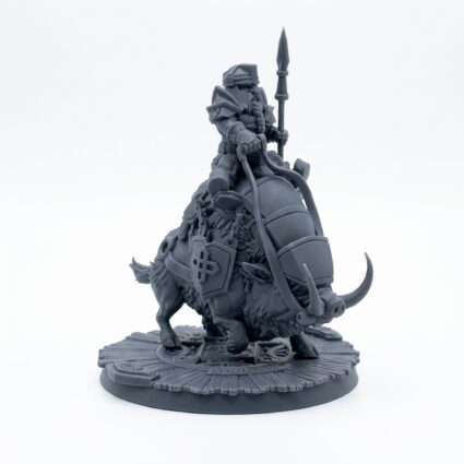 Dwarven Rider With Spear Bhammon - Gray Resin 3D Printed Miniature
