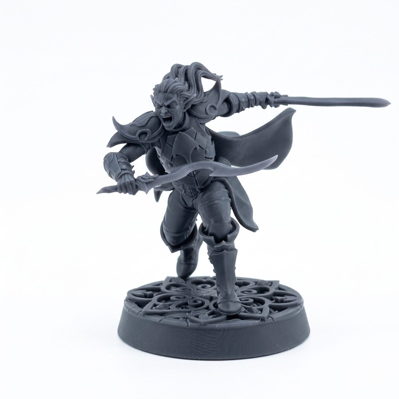 Elf Protector Fainn - Gray Resin 3D Printed Miniature