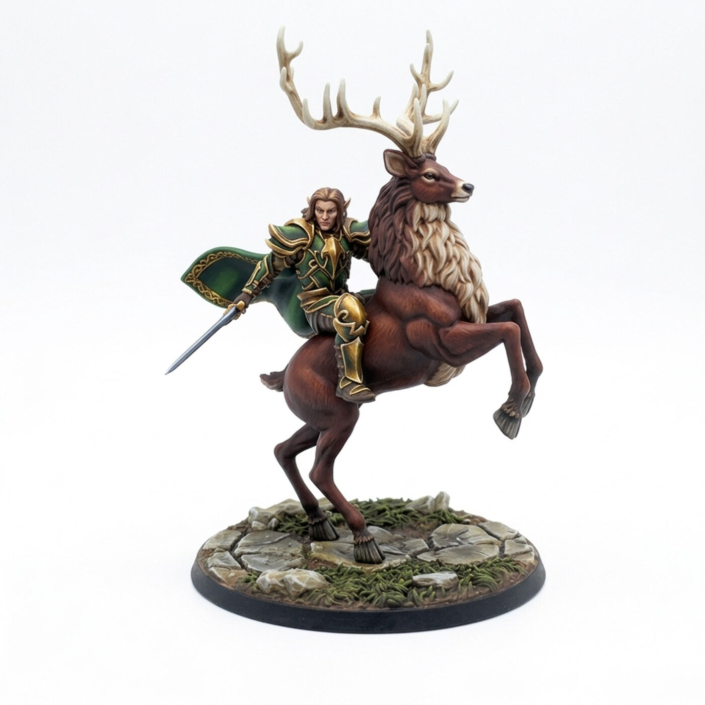 Elven Rider On Deer Rearing Kahainen Valabar - Painted 3D Printed Miniature