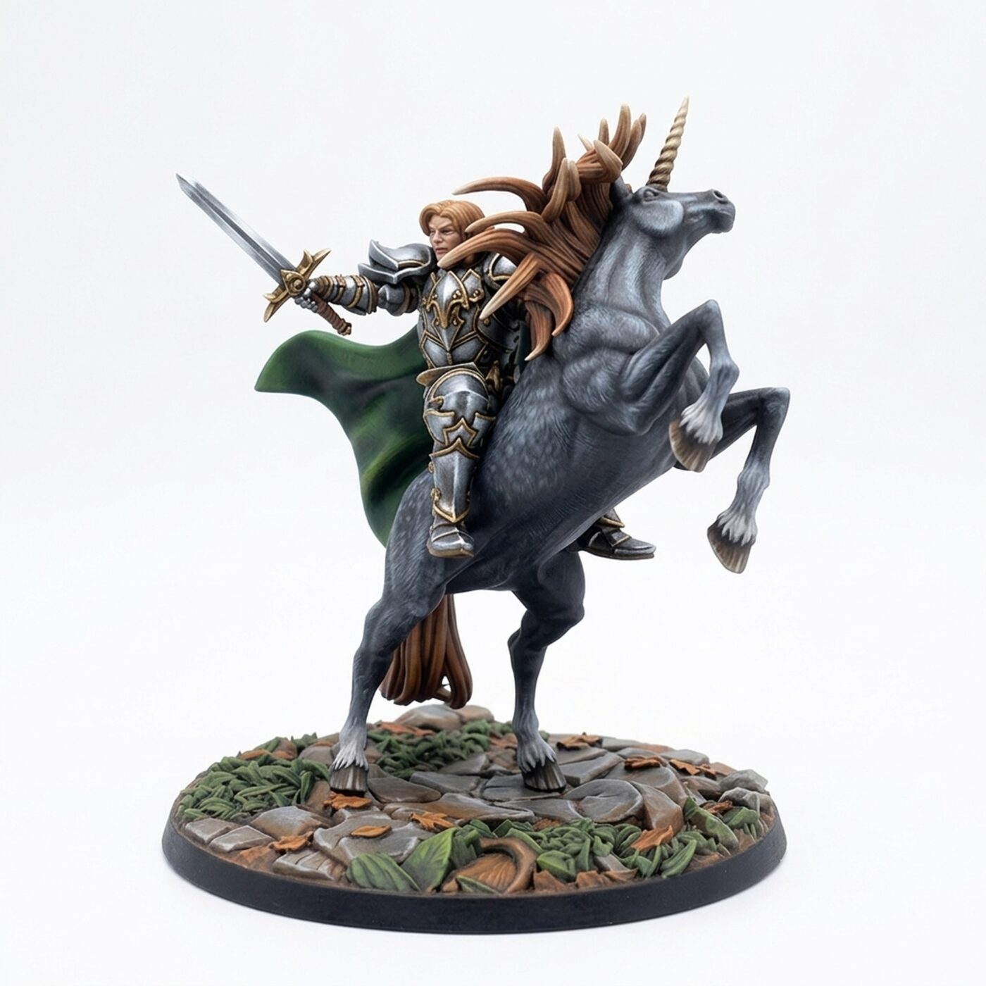 Elven Rider Rearing Unicornhellian - Painted 3D Printed Miniature
