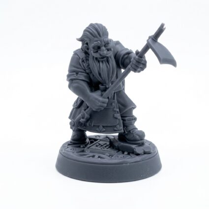 Farmer Otteren Male Holding Hoe - Gray Resin 3D Printed Miniature